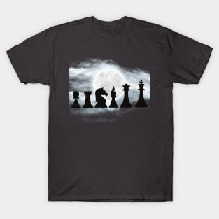 Chess pieces in moon and clouds. T-Shirt